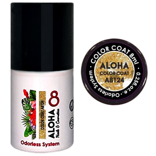 Aloha Ημιμόνιμο Βερνίκι Color Coat A8124 Gold Glitter with Gold payettes 8ml